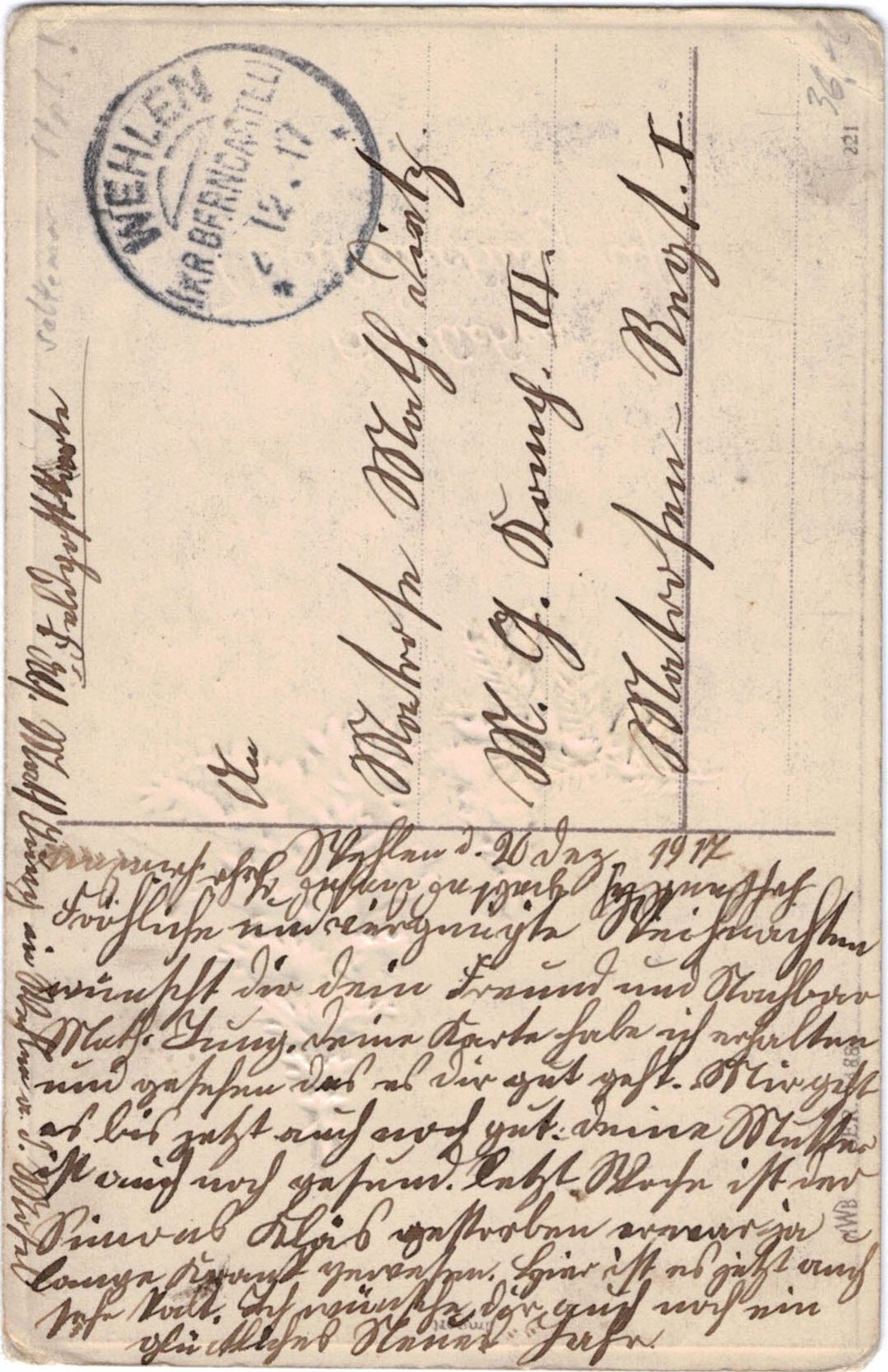 Feldpostkarte aus Wehlen 1917